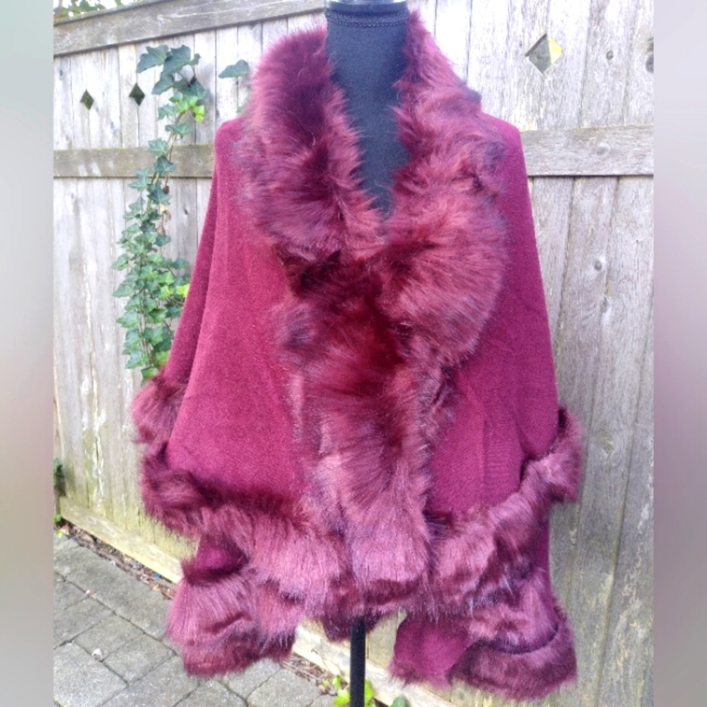 Beautiful Burgundy Wrap Jacket with faux fur accents